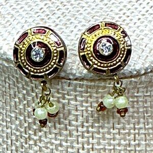 Elegant Meenakari Earrings with Intricate Design and dangling pearls